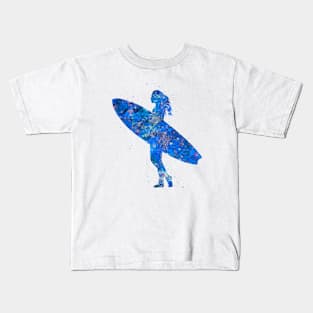 Surfer girl blue art Kids T-Shirt